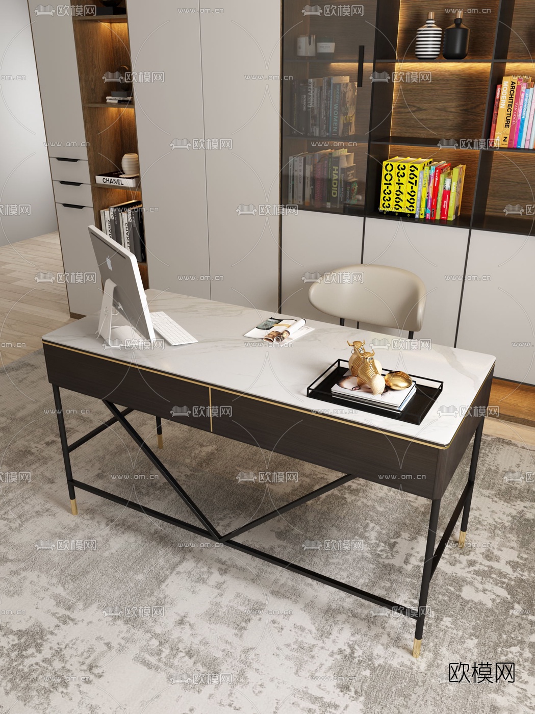 现代书桌椅3d模型下载（渲染图2）