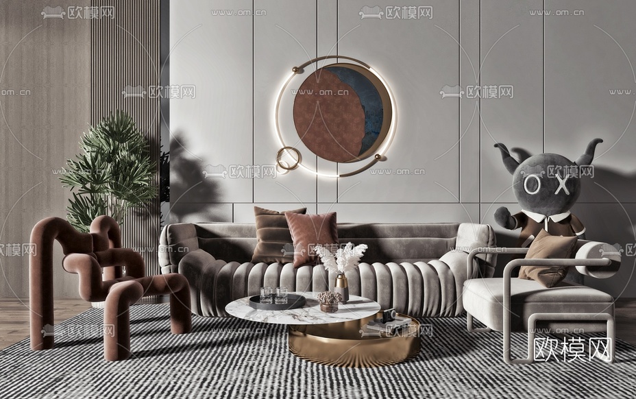 现代布艺沙发组合3d模型下载