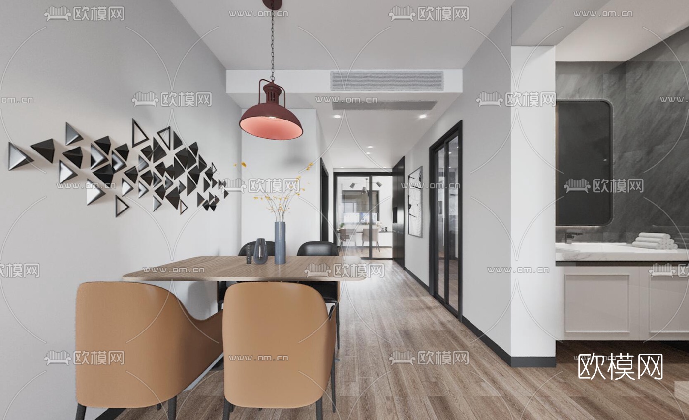 北欧客厅餐厅cr全景3d模型