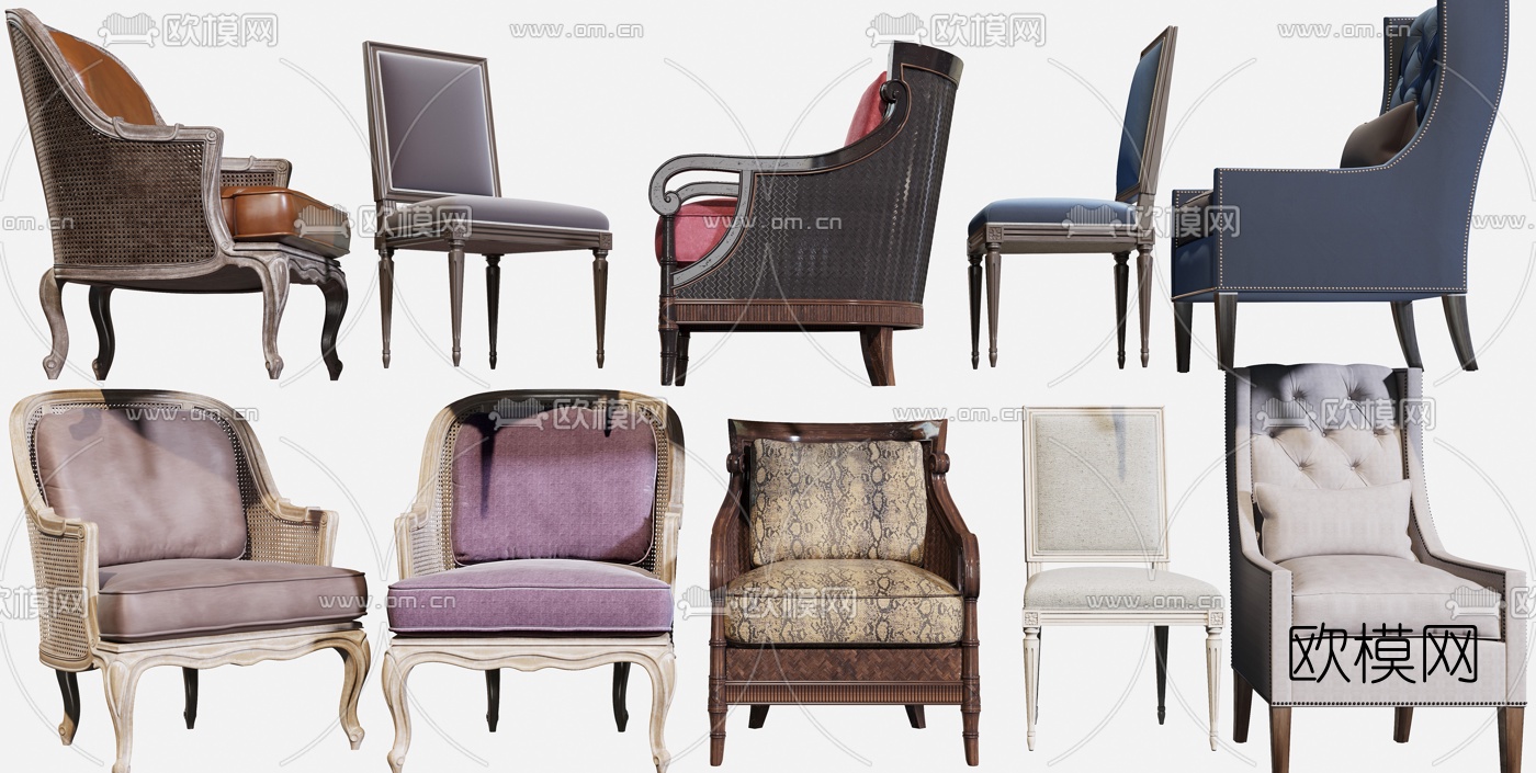 美式布艺休闲椅3d模型下载（渲染图1）