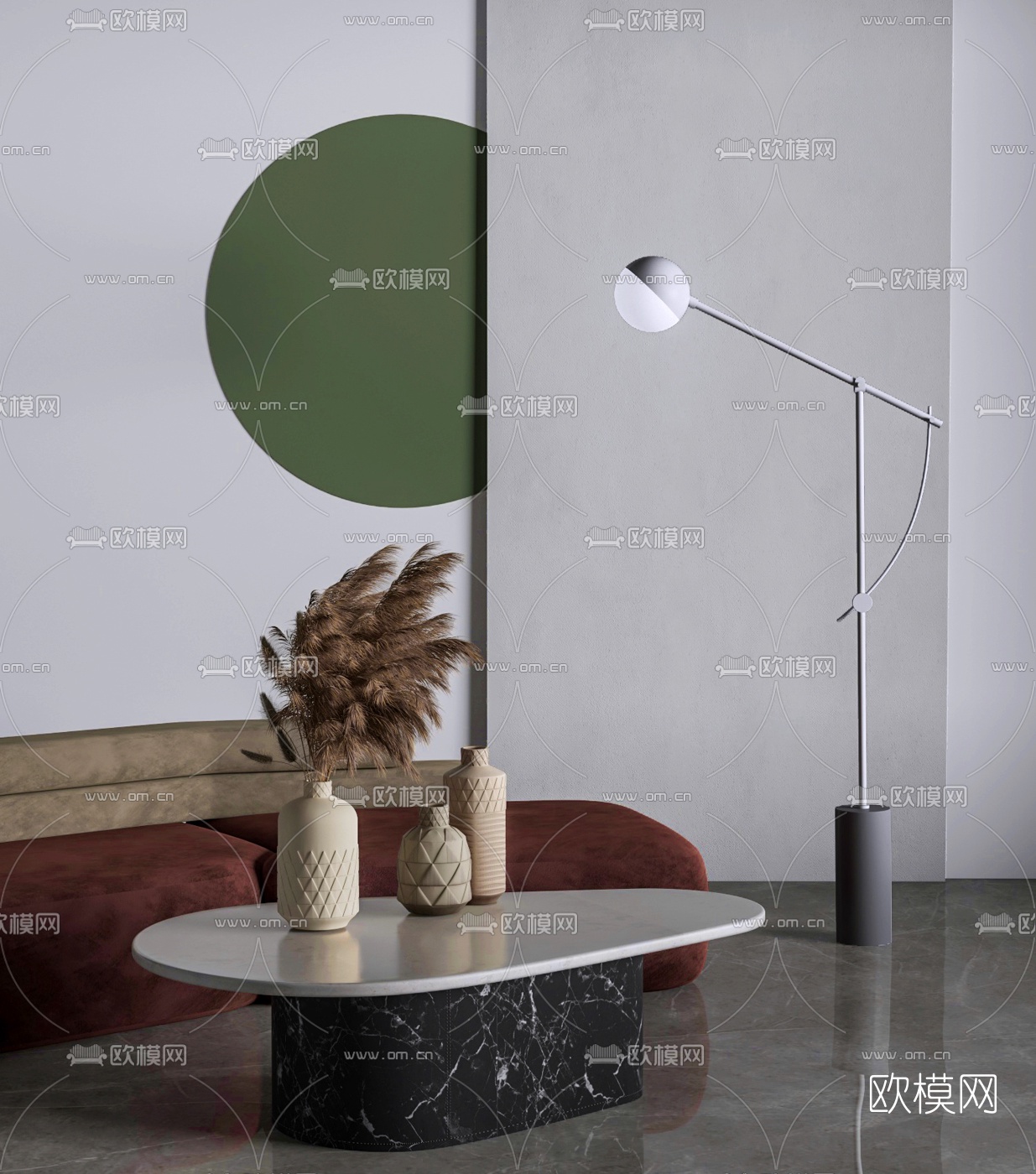 北欧绒布休闲沙发茶几3d模型