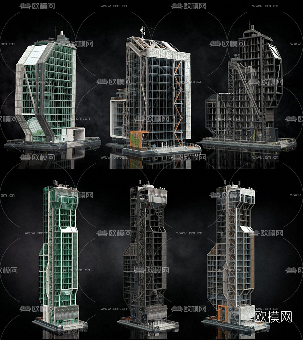后现代办公楼建筑构件3d模型下载（渲染图2）