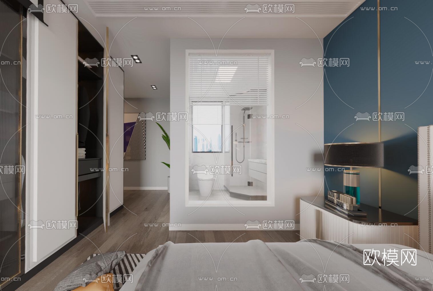 现代卧室主人房cr全景3d模型-免费3dmax模型库-欧模网