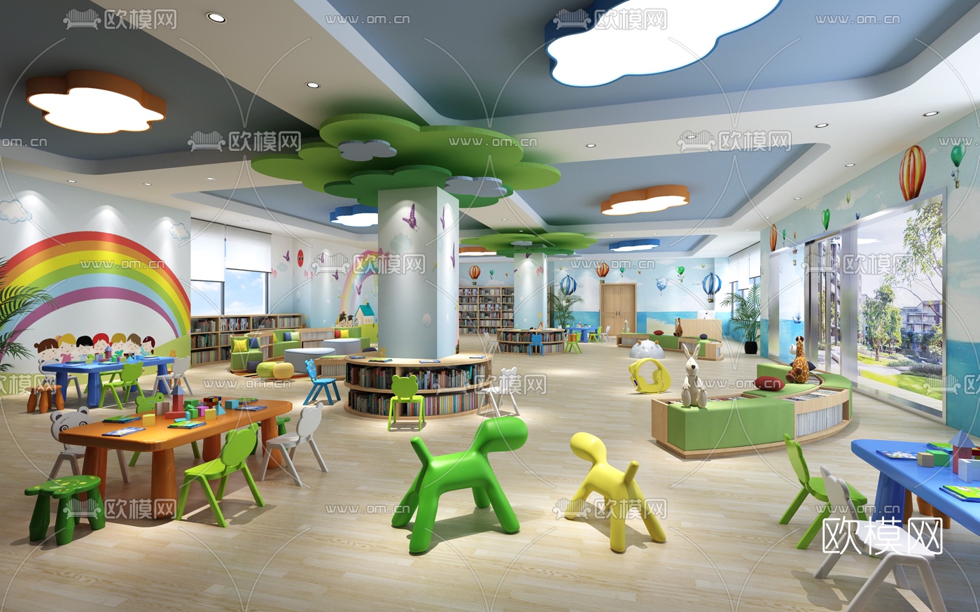 现代幼儿园图书室3d模型下载
