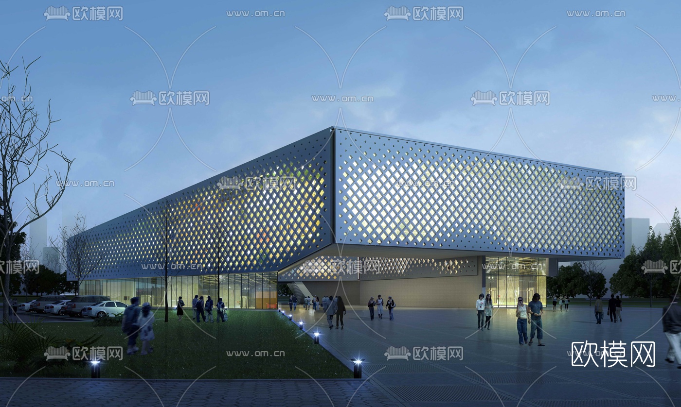 现代文化场馆建筑外观3d模型