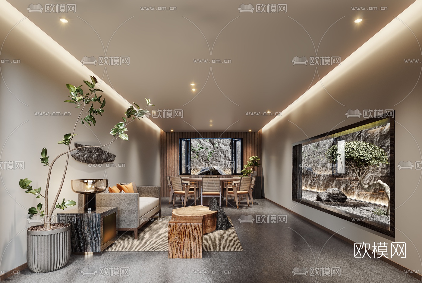 自然风酒店餐厅包房3d模型下载