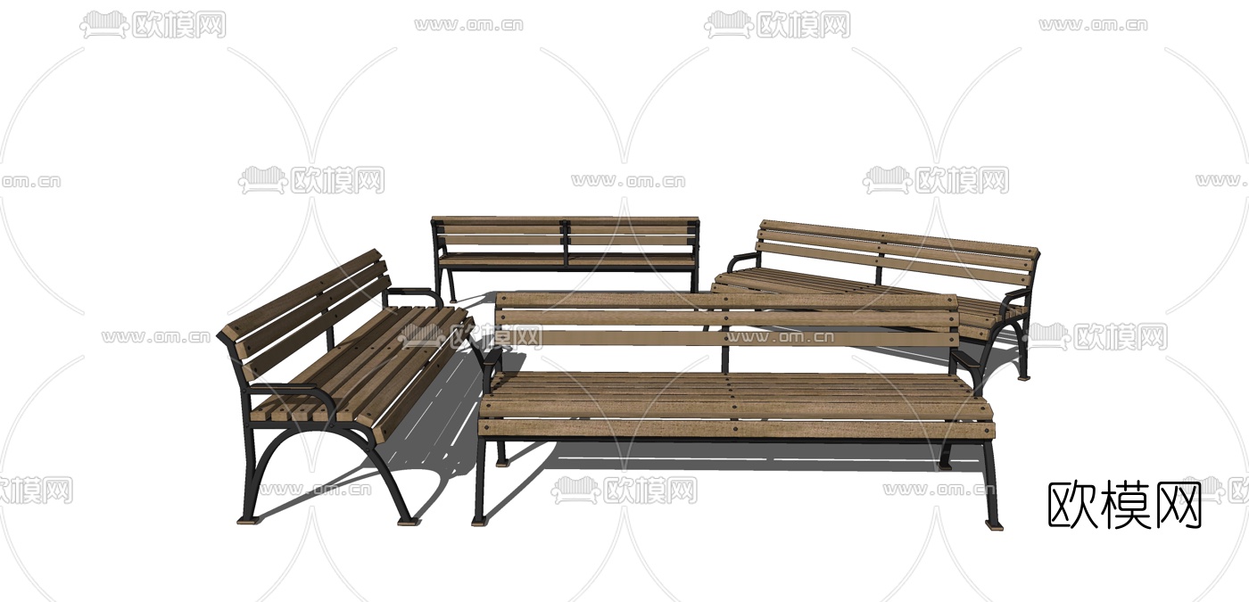 工业风实木公用椅su模型下载