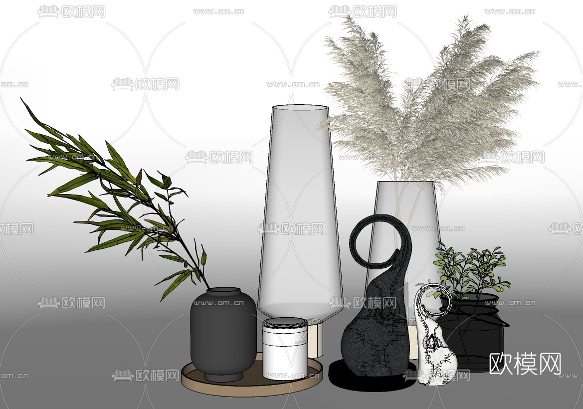 现代花瓶花卉雕塑台灯摆件su模型