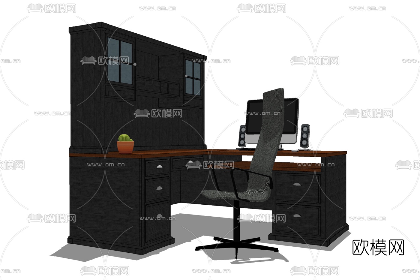 现代班台桌椅免费su模型下载