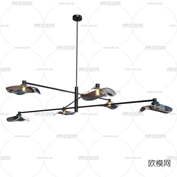 现代金属多头吊灯3d模型下载(渲染图1)