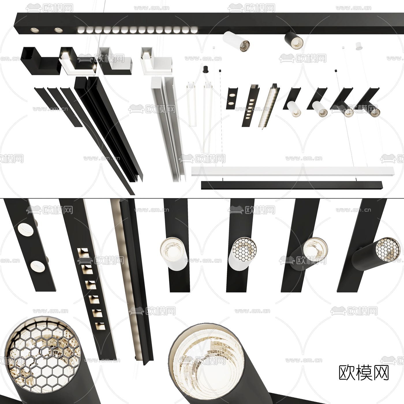 现代办公条形吊灯射灯3d模型