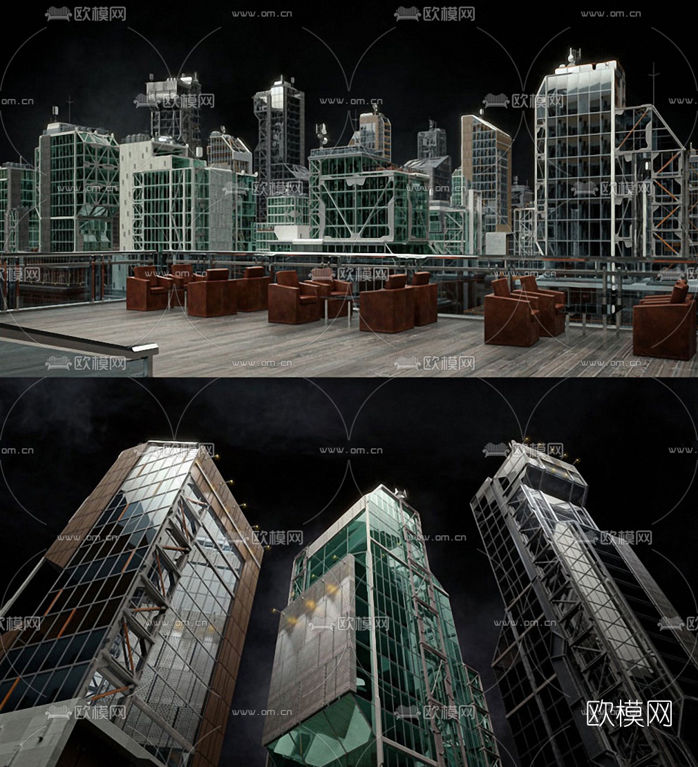 后现代办公楼建筑构件3d模型下载（渲染图5）