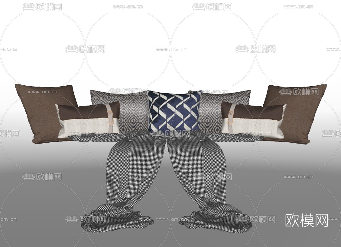 现代抱枕枕头毯子su模型下载（渲染图2）