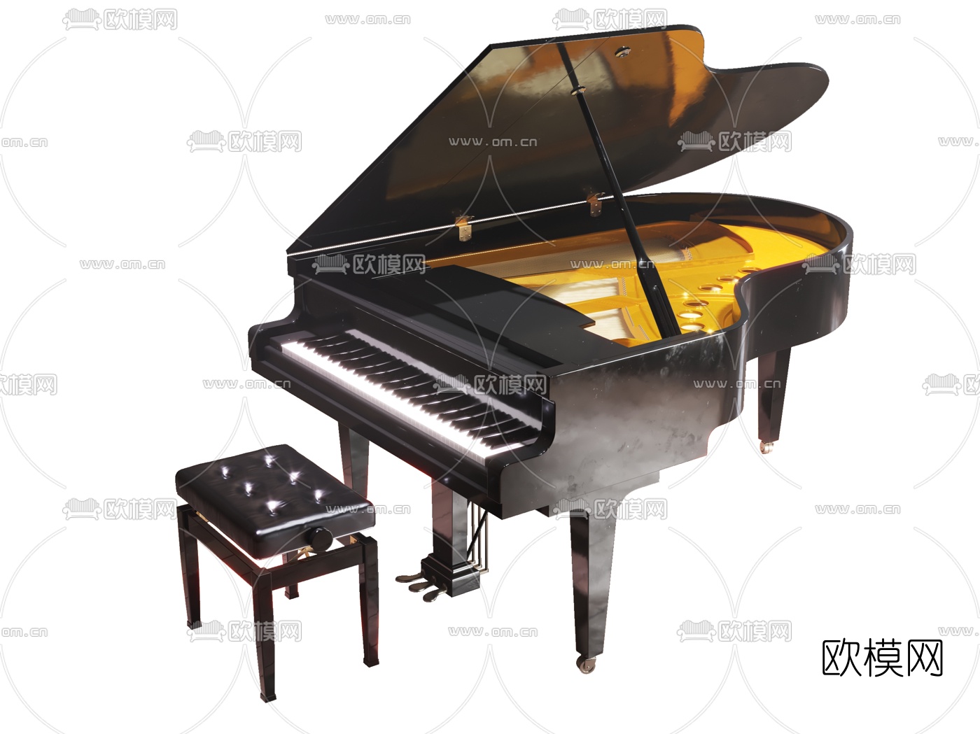 现代简约钢琴3d模型下载（渲染图2）