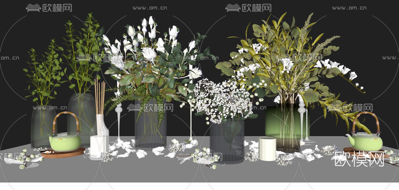 现代轻奢花艺花瓶su模型下载（渲染图2）