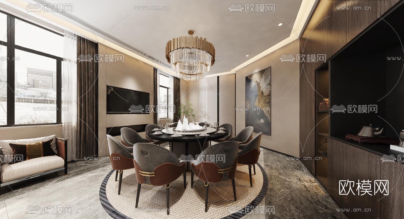 新中式酒店餐厅包房vr全景3d模型