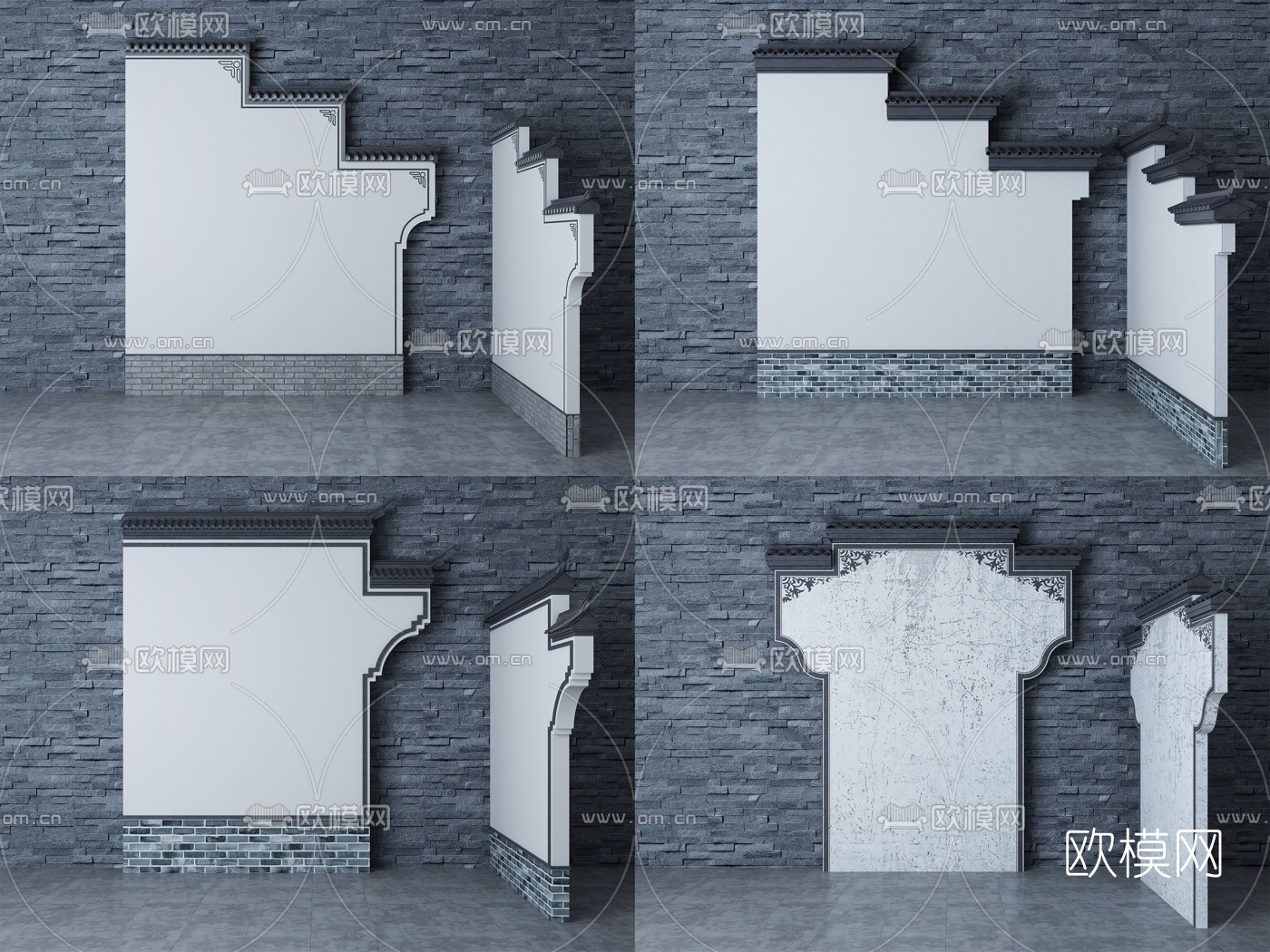 新中式徽派马头墙3d模型
