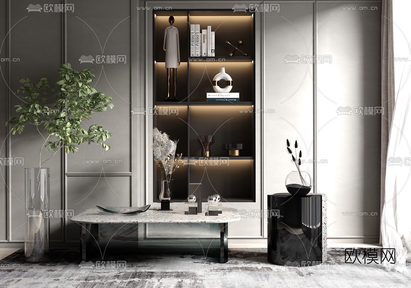 现代轻奢茶几su模型下载（渲染图1）