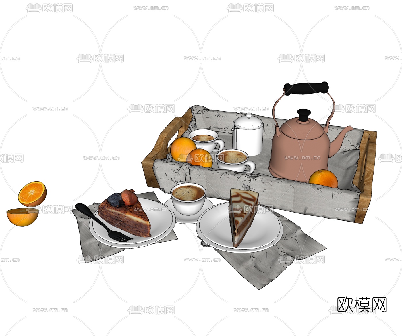 现代蛋糕咖啡下午茶su模型下载