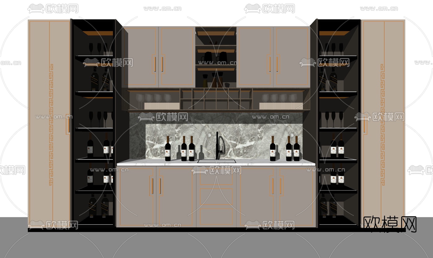 现代装饰酒柜su模型下载（渲染图2）