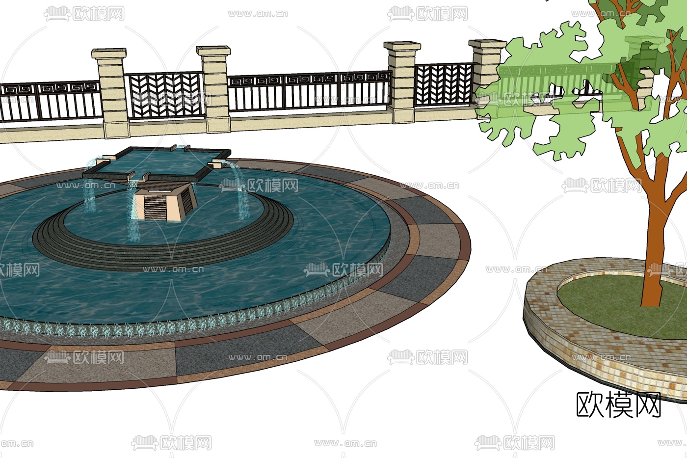 现代水池喷泉小品免费su模型下载