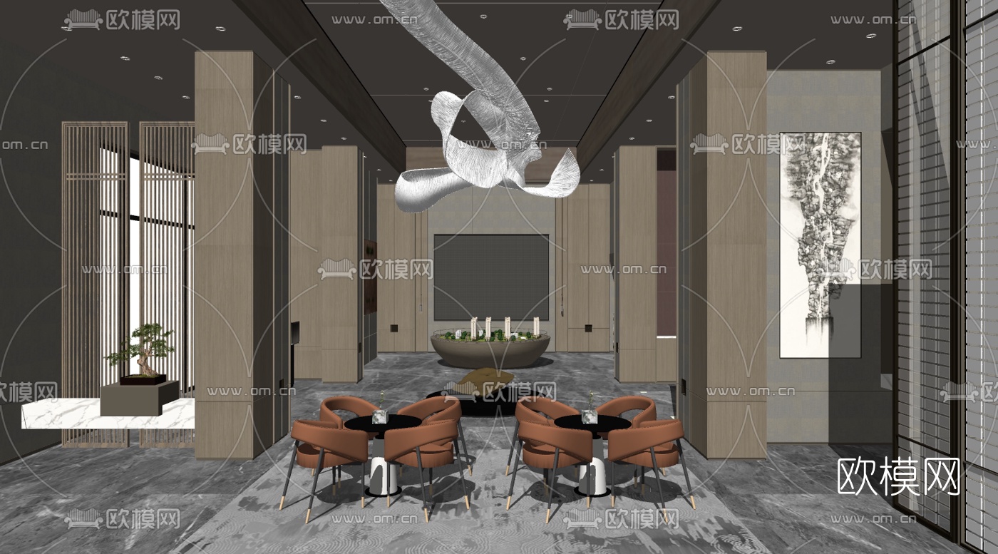 现代售楼部洽谈区su模型下载（渲染图2）