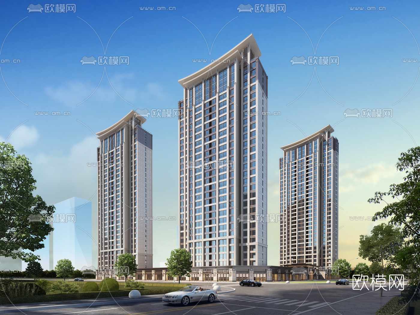 现代高层住宅楼外观3d模型