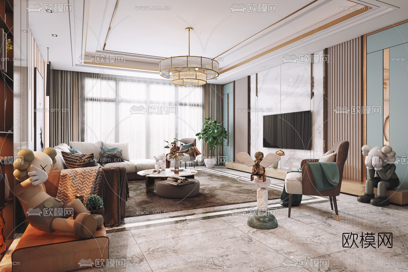 现代轻奢客厅3d模型下载（渲染图3）