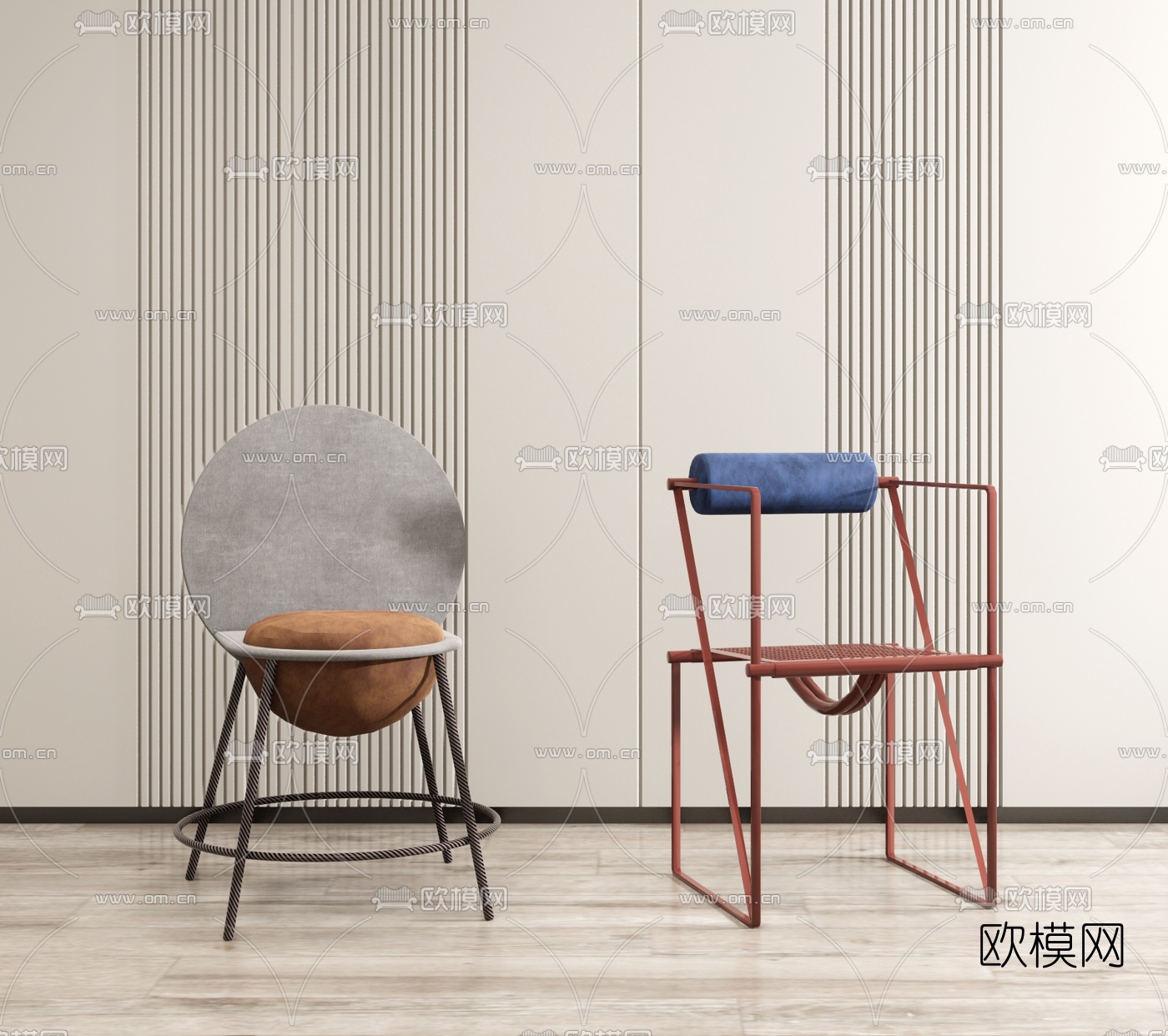 现代铁艺单椅su模型下载（渲染图1）