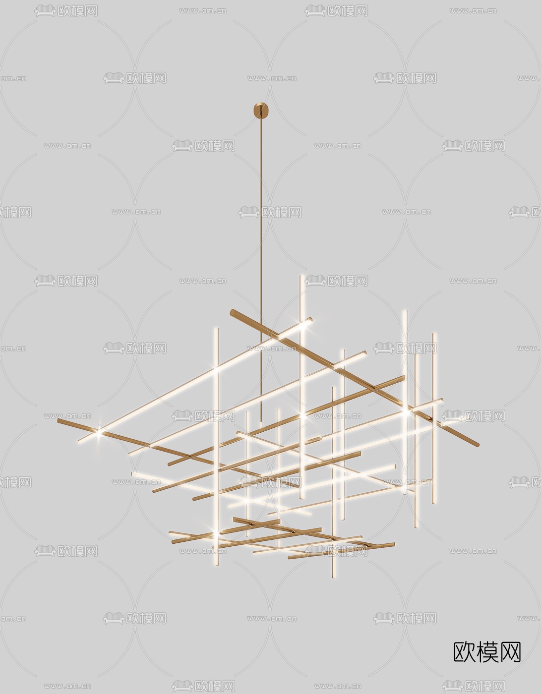 现代极简矩阵装饰吊灯3d模型下载（渲染图2）