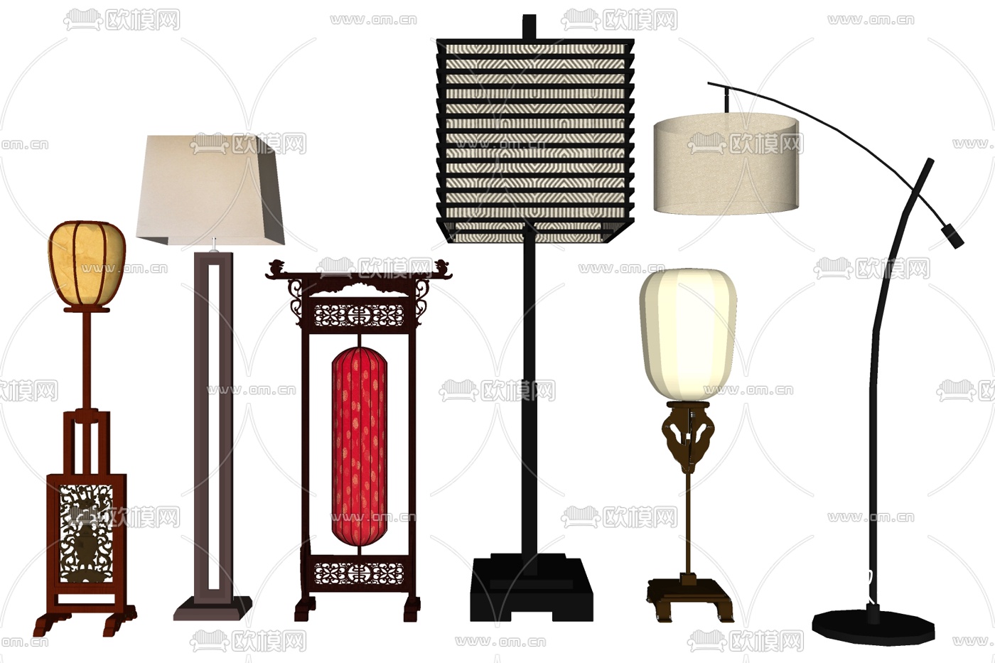 新中式落地灯su模型下载