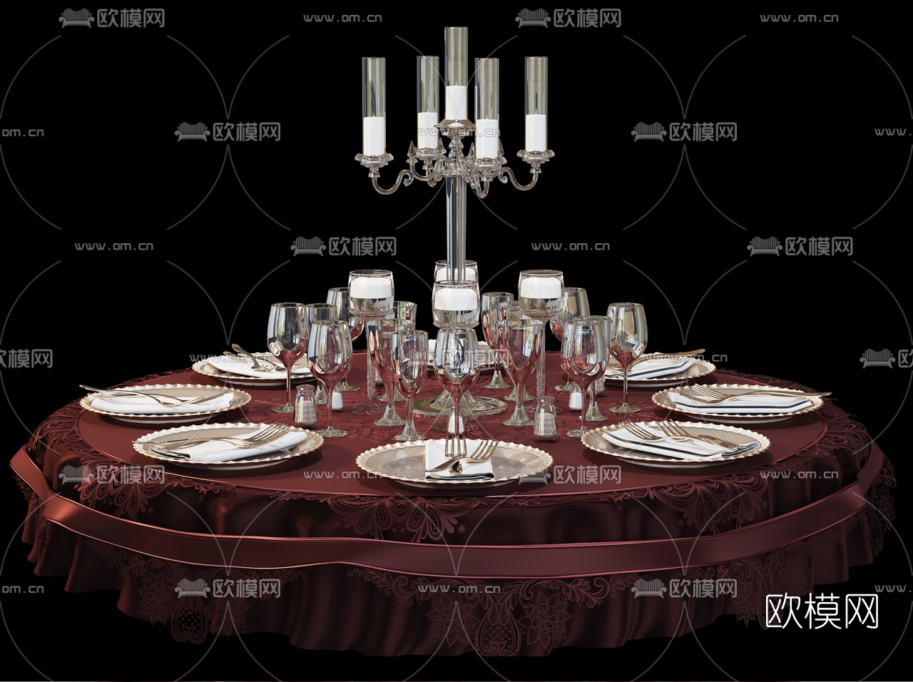 欧式烛台金属餐具3d模型下载（渲染图2）