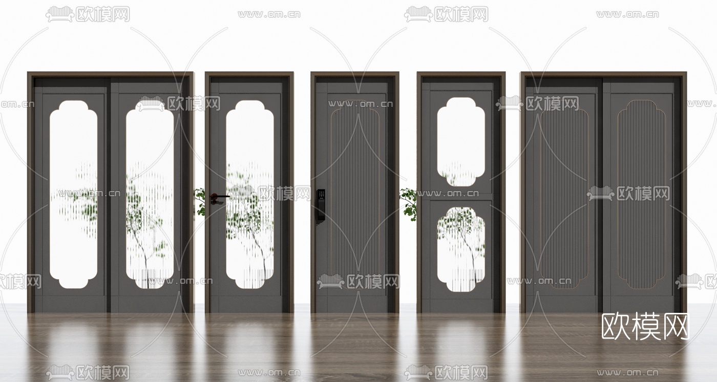 新中式玻璃门厨卫门推拉门3d模型