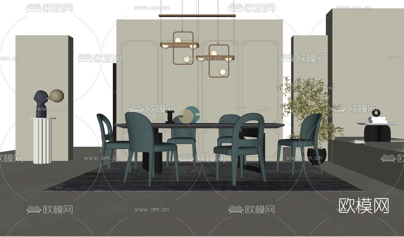 后现代餐桌椅su模型下载