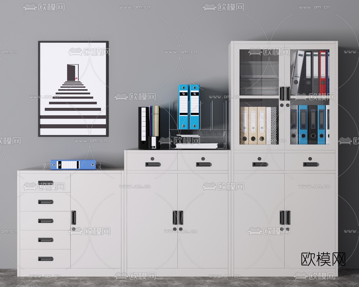 现代铁皮文件柜3d模型下载