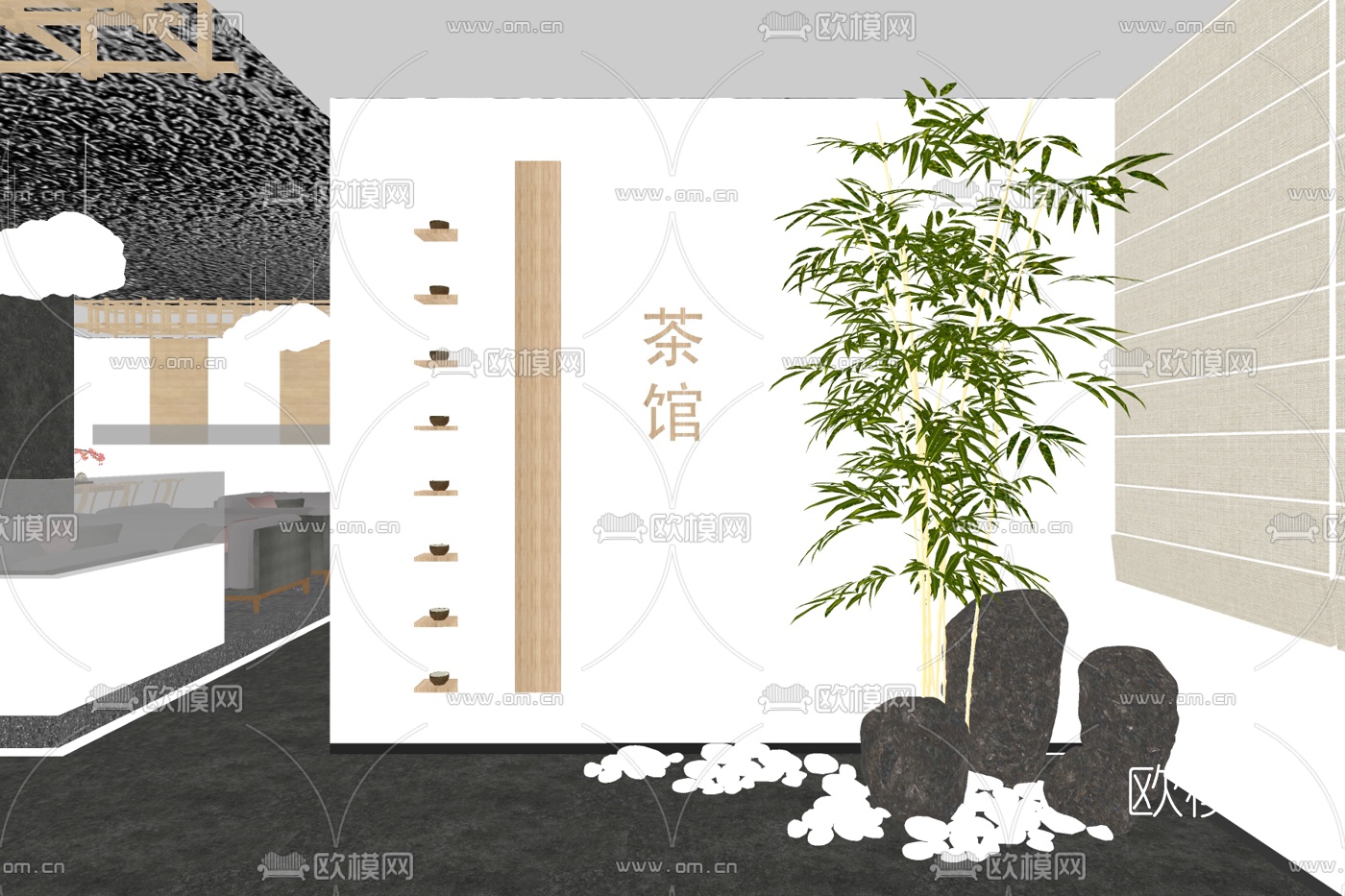 新中式茶馆su模型下载