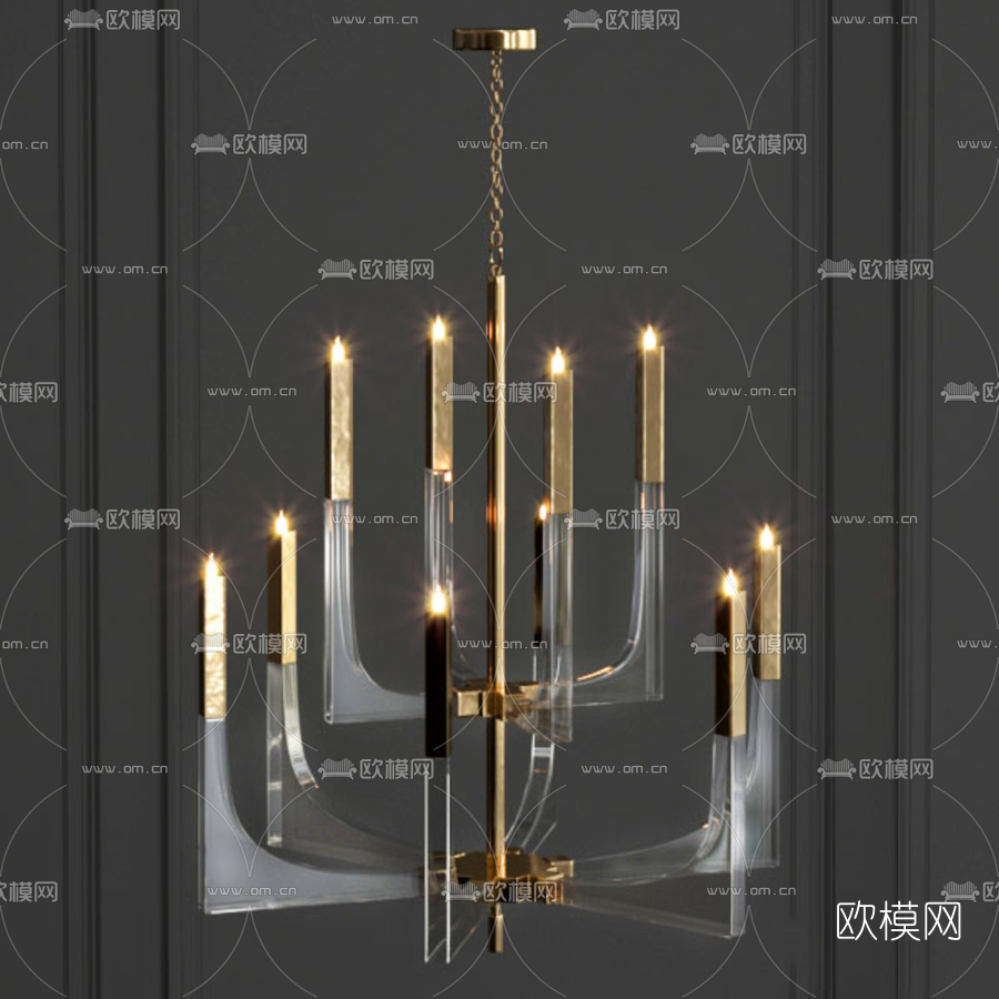 现代双层金属烛台吊灯3d模型下载_ID10321438_3dmax免费模型-欧模网