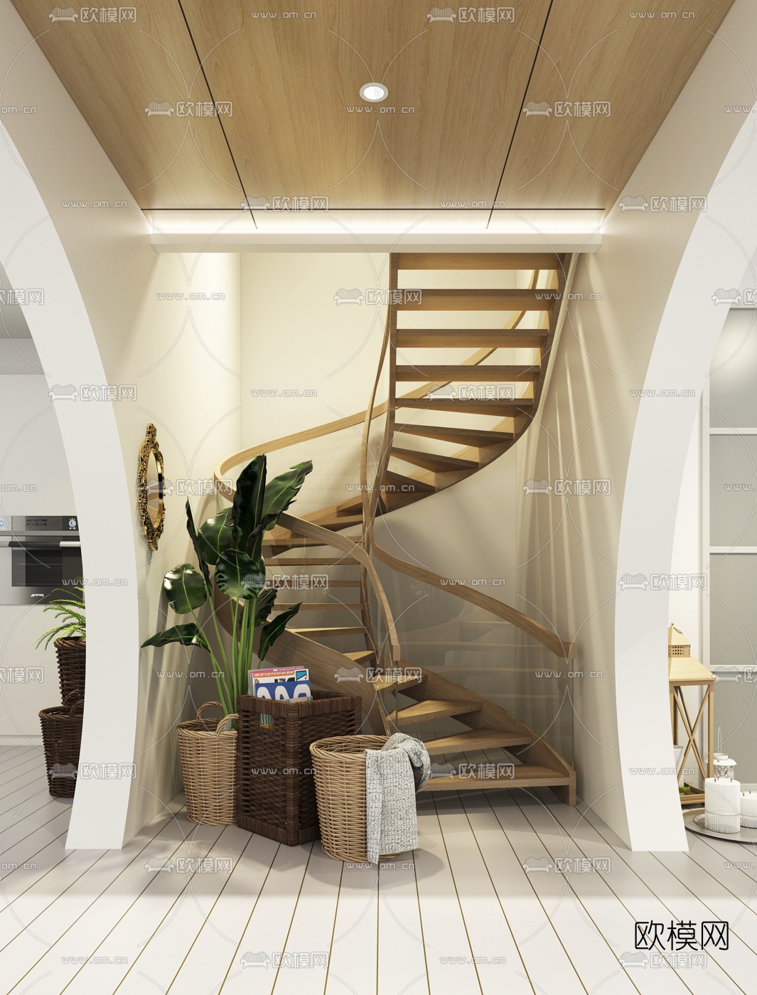 Vastu Villa设计 东南亚实木旋转楼梯3d模型