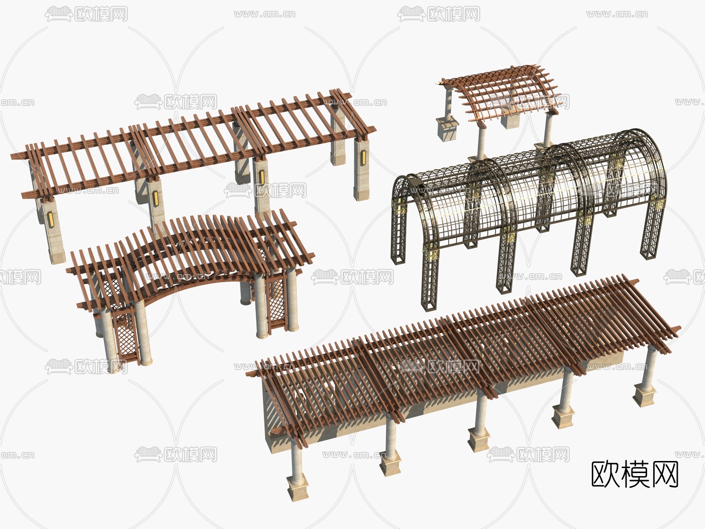 简欧廊架花架3d模型下载