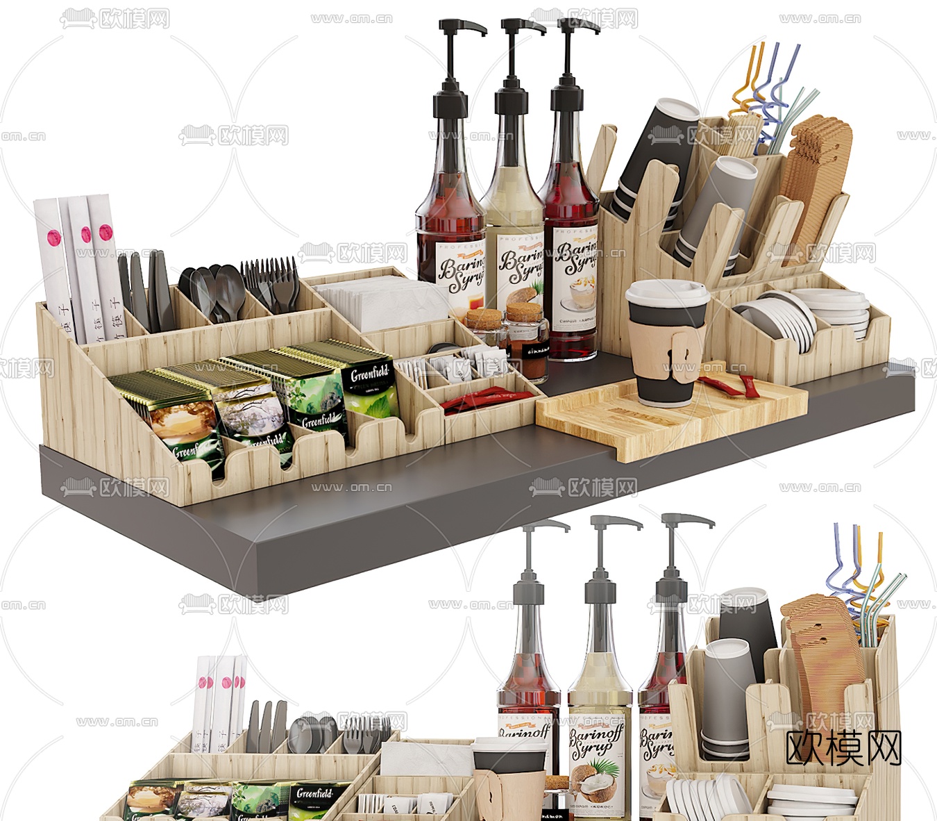 现代咖啡店操作台3d模型下载（渲染图1）