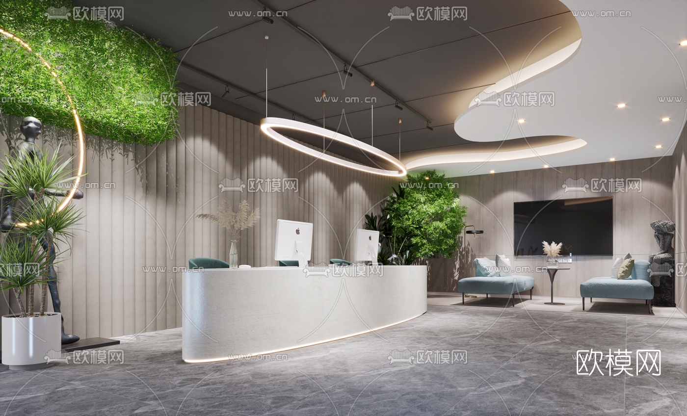 北欧办公前台大厅3d模型下载（渲染图1）