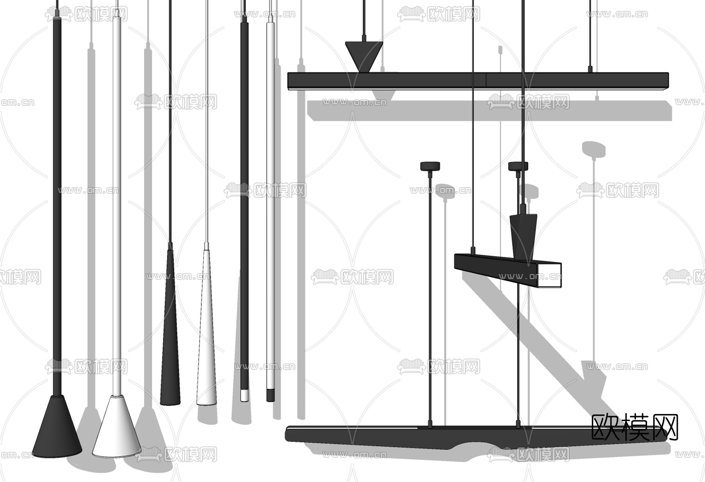 现代长条吊灯su模型下载
