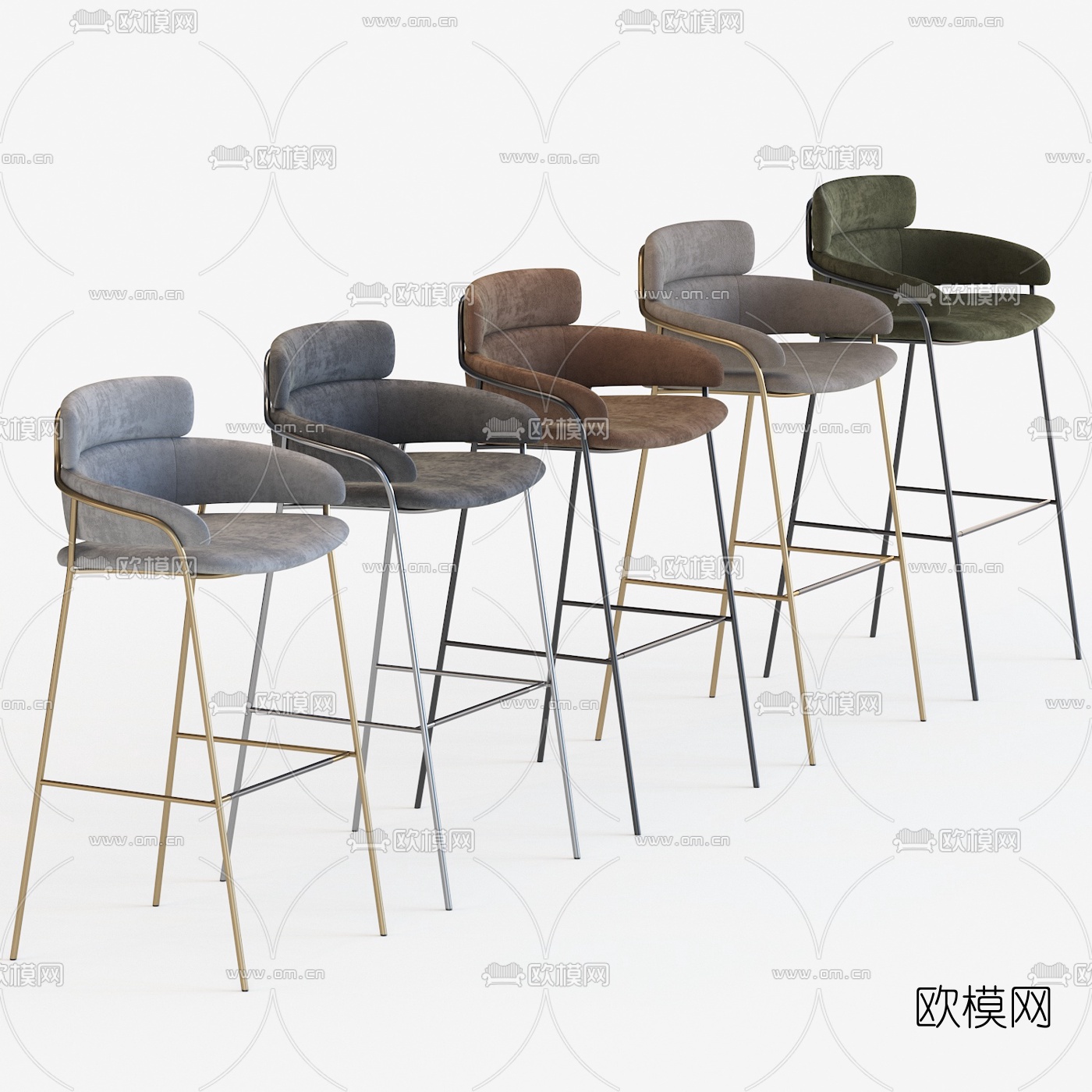 现代绒布吧台椅3d模型