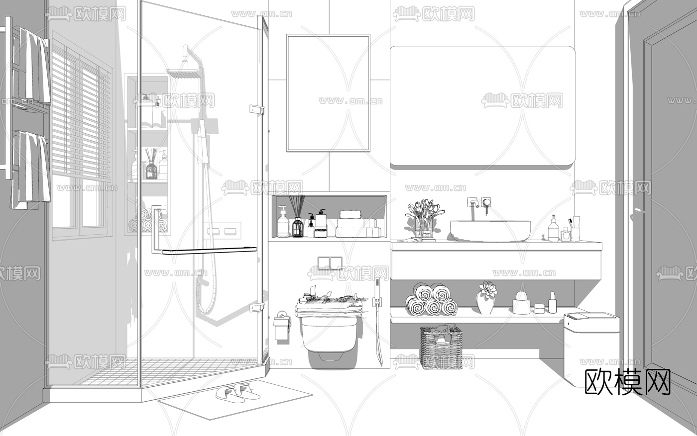 现代卫生间浴室su模型下载（渲染图2）
