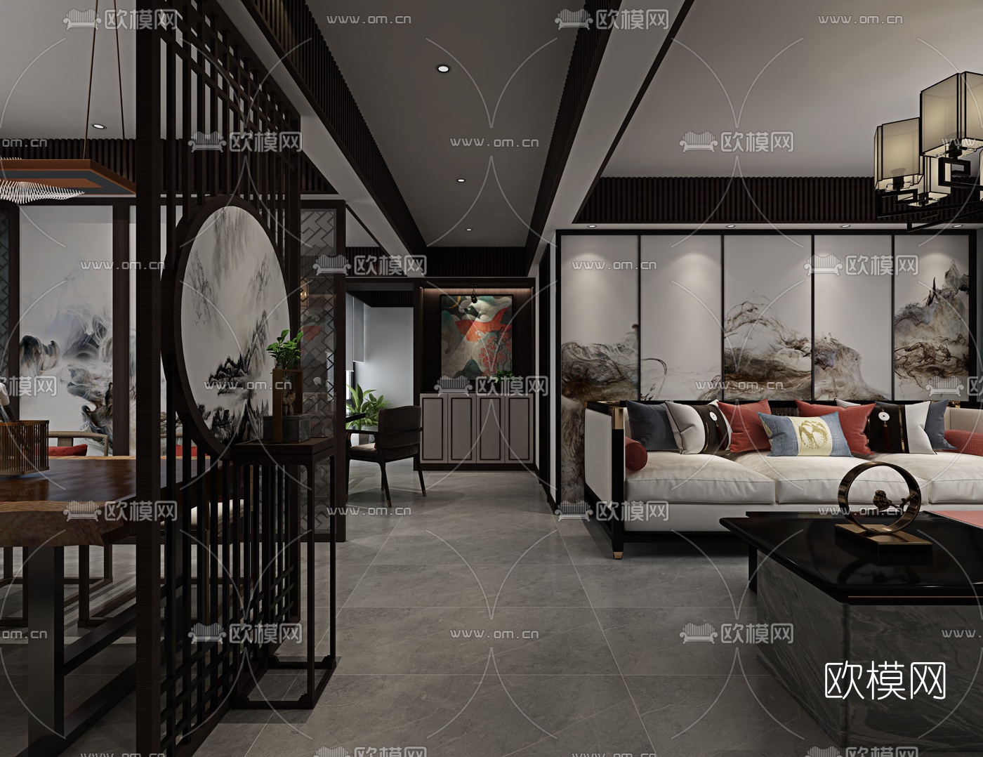 新中式家具展厅免费3d模型下载