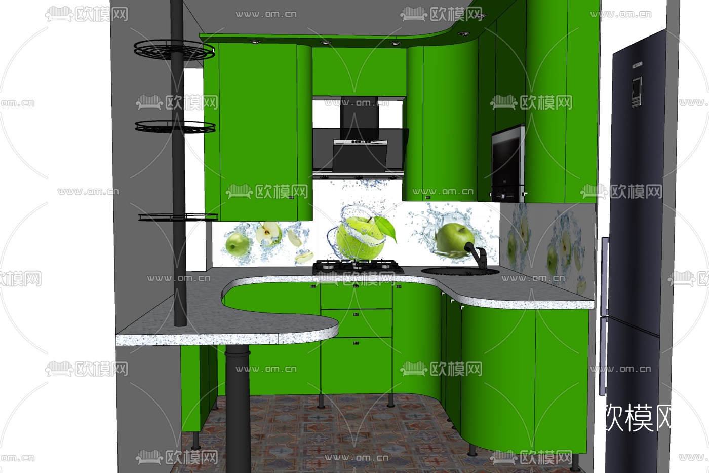 现代厨房免费su模型下载