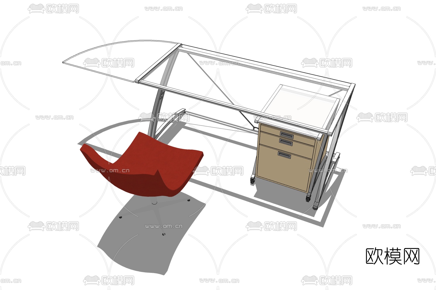 现代班台桌椅免费su模型下载