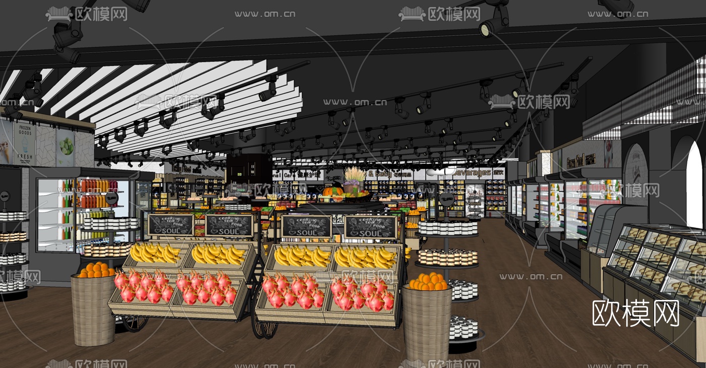 现代商场超市货架菜市场su模型下载（渲染图2）