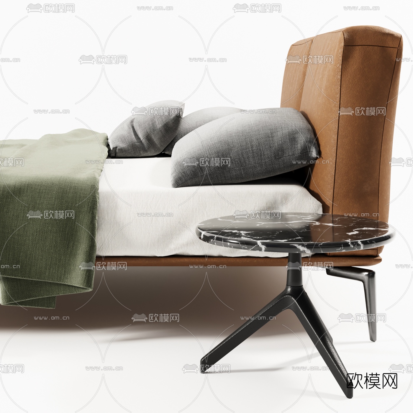 北欧布艺双人床3d模型下载（渲染图3）