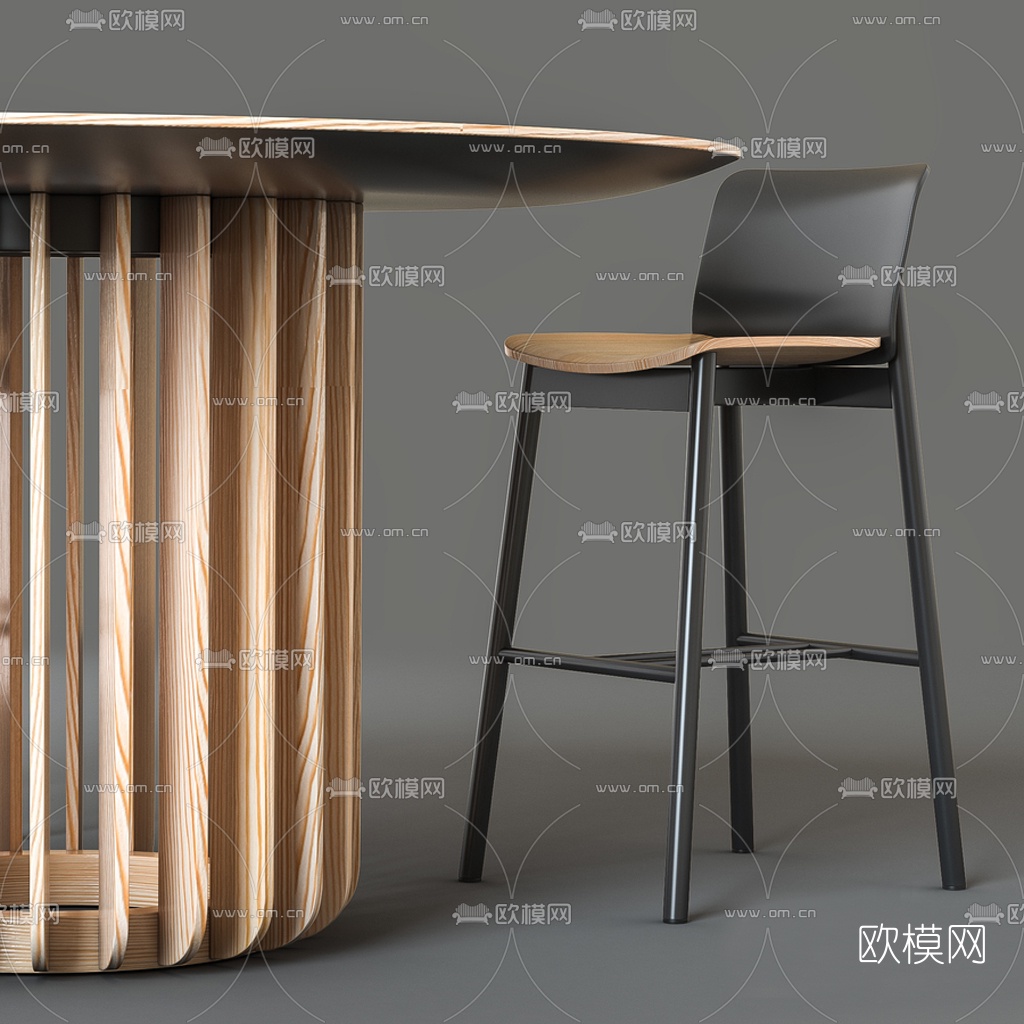 北欧圆形餐桌椅3d模型下载（渲染图2）